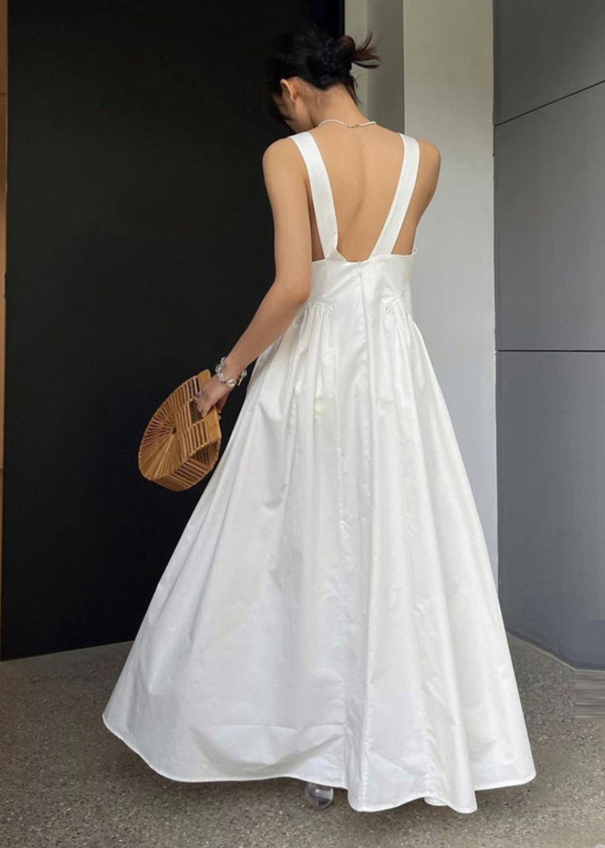 Stylish White Backless Exra Large Hem Cotton Dresses Summer TZ001