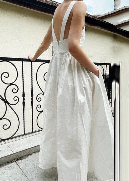 Stylish White Backless Exra Large Hem Cotton Dresses Summer TZ001