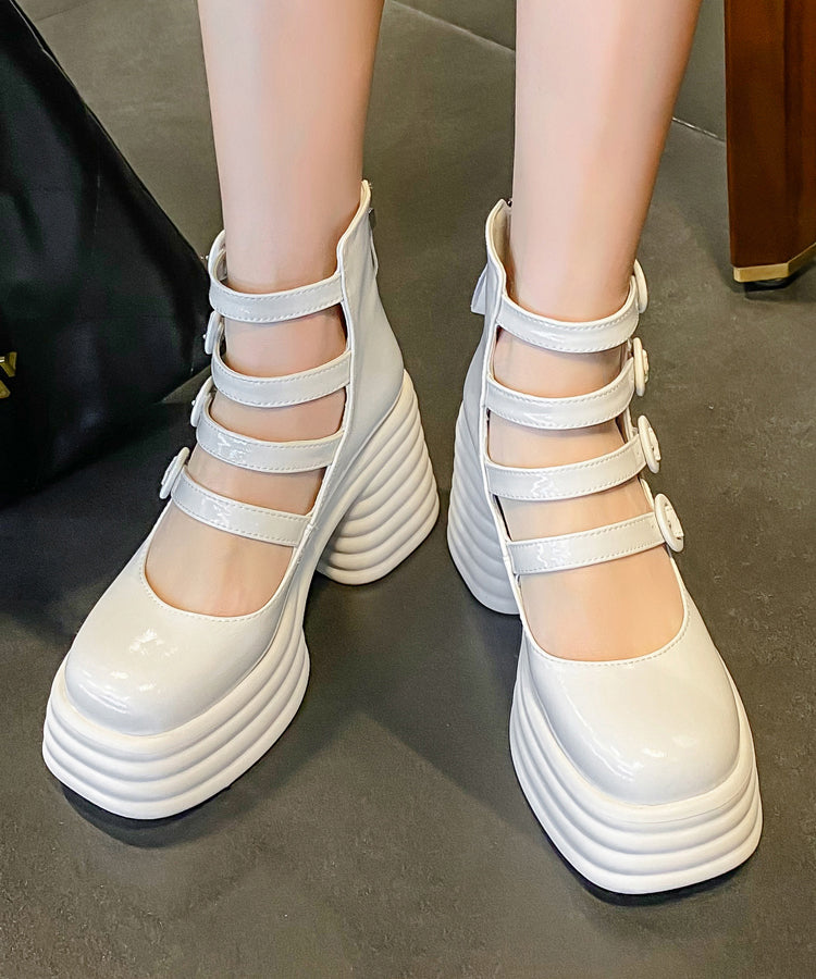 Stylish White Chunky Heel Cowhide Leather Comfortable Sandals RT1012 Ada Fashion