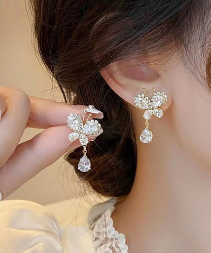 Stylish White Copper Alloy Zircon Butterfly Tassel Drop Earrings WH026 JEW-EAR241116