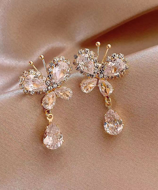 Stylish White Copper Alloy Zircon Butterfly Tassel Drop Earrings WH026 JEW-EAR241116