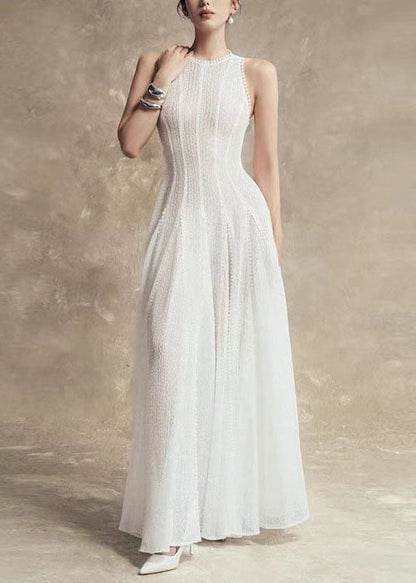 Solid Out Dress Party Hollow Lace Stylish White Sleeveless FashionChic