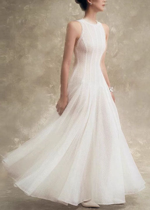 Solid Out Dress Party Hollow Lace Stylish White Sleeveless FashionChic