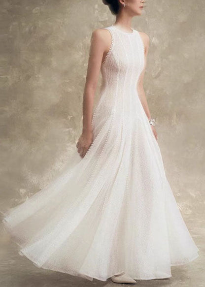 Solid Out Dress Party Hollow Lace Stylish White Sleeveless FashionChic