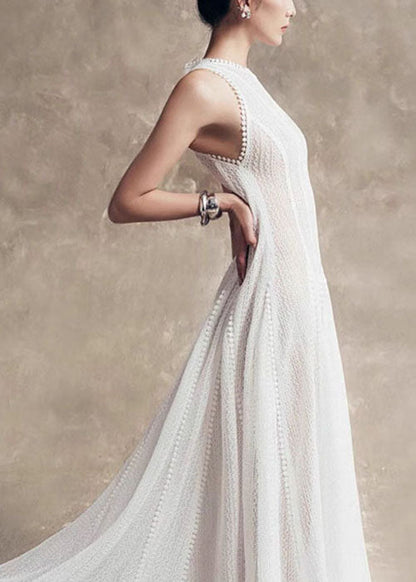 Solid Out Dress Party Hollow Lace Stylish White Sleeveless FashionChic