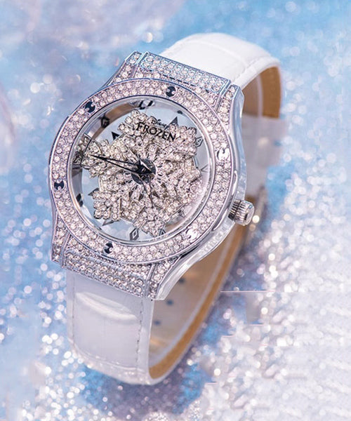 Waterproof Stylish Quartz Leather Zircon Watches Movement White FashionChic