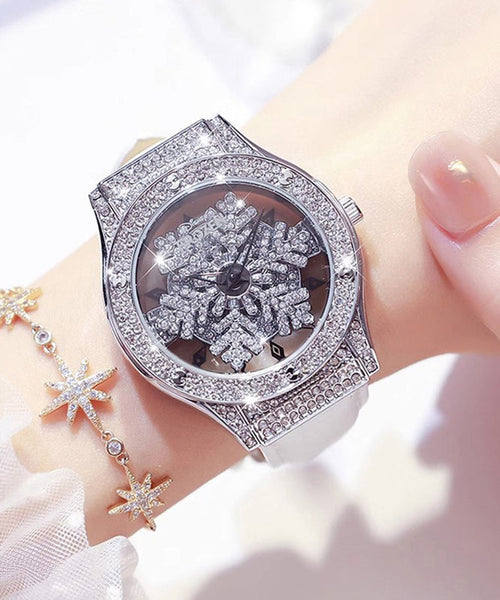 Waterproof Stylish Quartz Leather Zircon Watches Movement White FashionChic