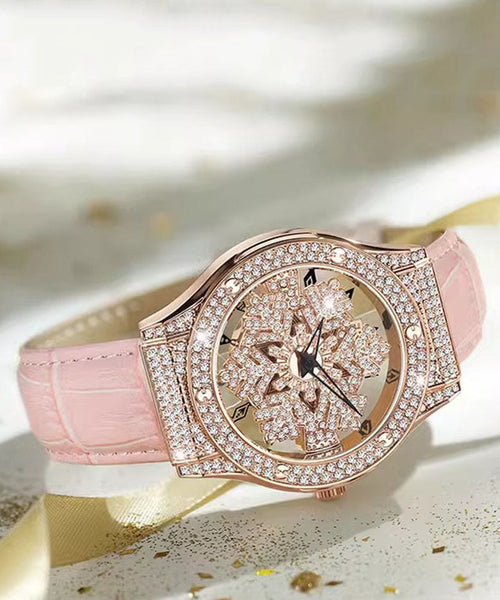 Waterproof Stylish Quartz Leather Zircon Watches Movement White FashionChic