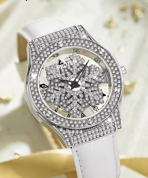 Waterproof Stylish Quartz Leather Zircon Watches Movement White FashionChic