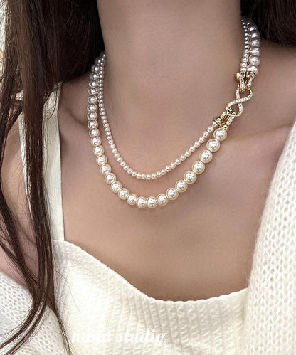 Stylish White Metal Alloy Double Layer Pearl Necklace ET011 ABC