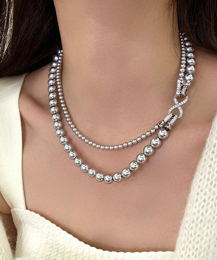 Stylish White Metal Alloy Double Layer Pearl Necklace ET011 ABC