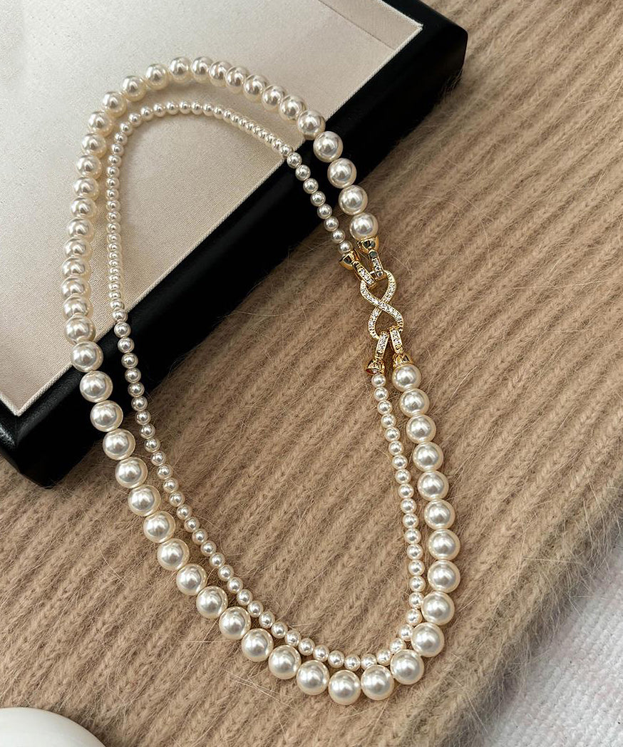 Stylish White Metal Alloy Double Layer Pearl Necklace ET011 ABC