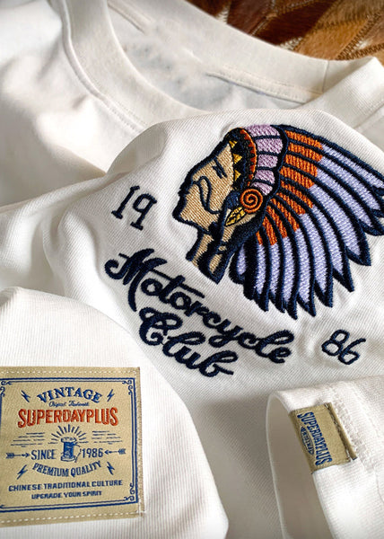 T Men Stylish Embroideried O-Neck Summer Cotton Shirt White FashionChic