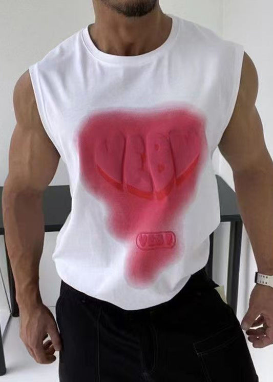 Tank White Men Cotton O Neck Stylish Print Love Summer FashionChic