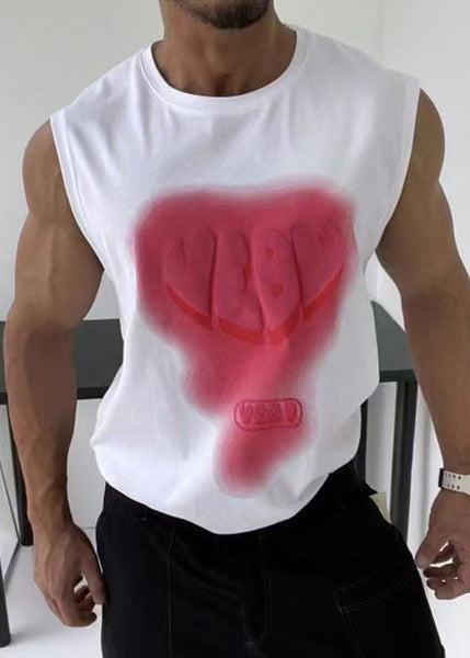Tank White Men Cotton O Neck Stylish Print Love Summer FashionChic