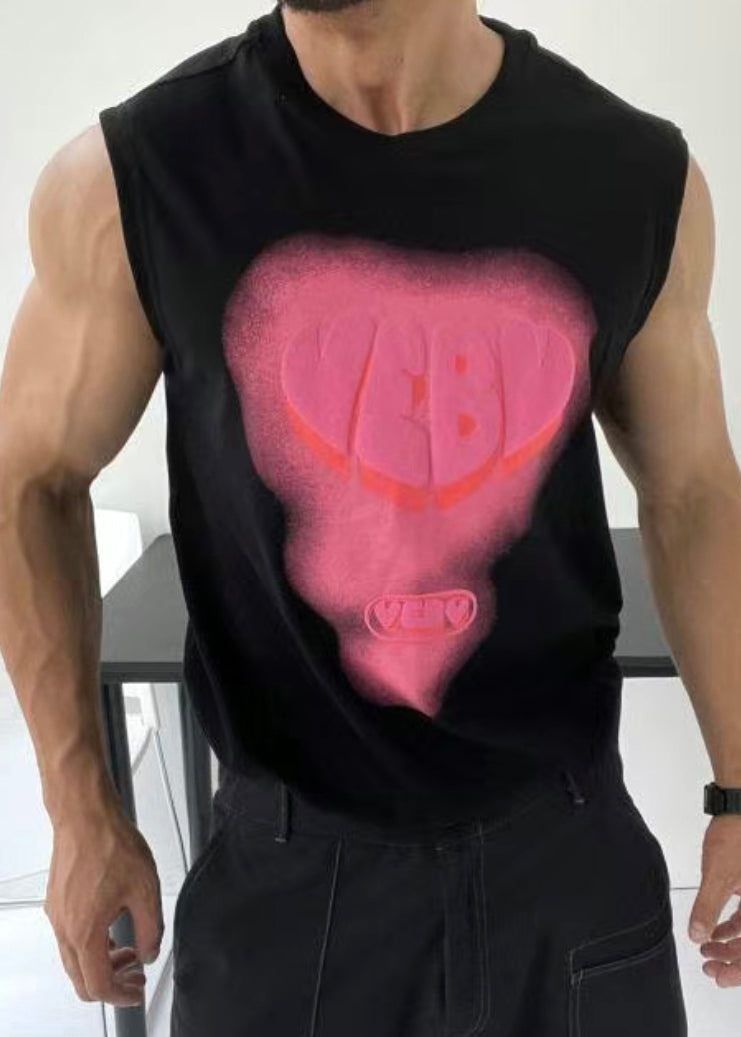 Tank White Men Cotton O Neck Stylish Print Love Summer FashionChic