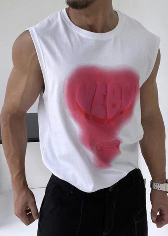 Tank White Men Cotton O Neck Stylish Print Love Summer FashionChic