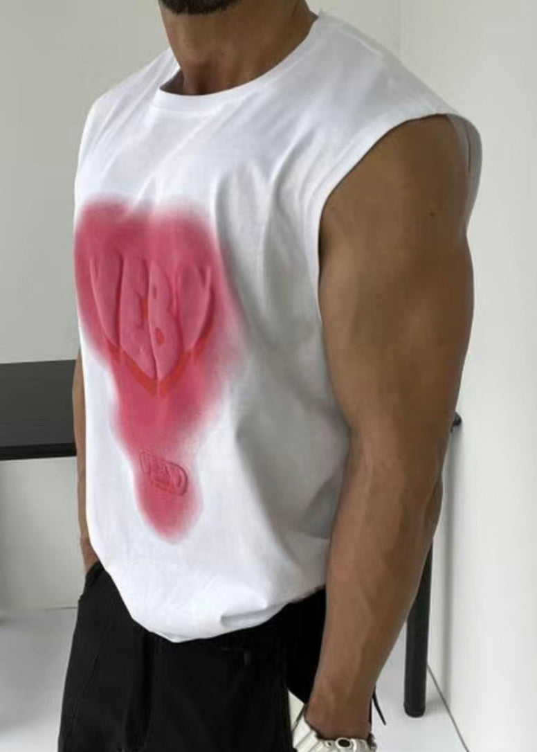 Tank White Men Cotton O Neck Stylish Print Love Summer FashionChic