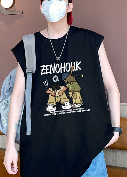 Summer Shirt Stylish Cotton White Print T Men O-Neck FashionChic