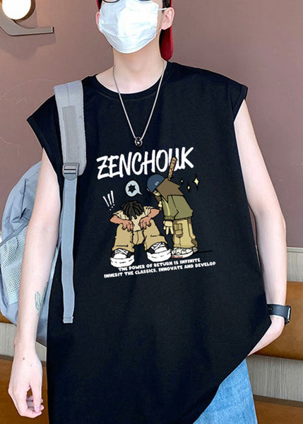 Summer Shirt Stylish Cotton White Print T Men O-Neck FashionChic