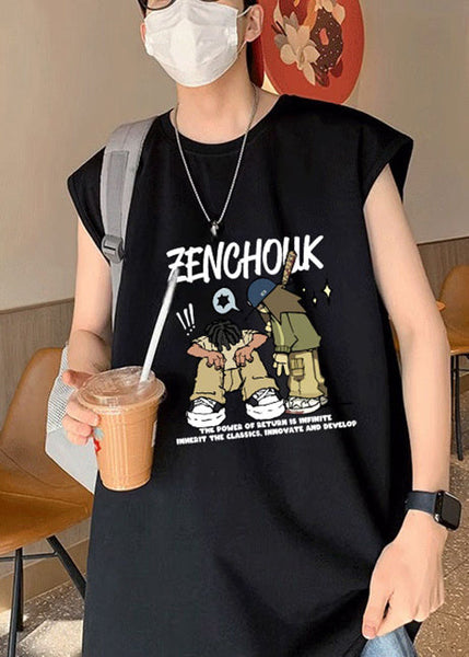 Summer Shirt Stylish Cotton White Print T Men O-Neck FashionChic