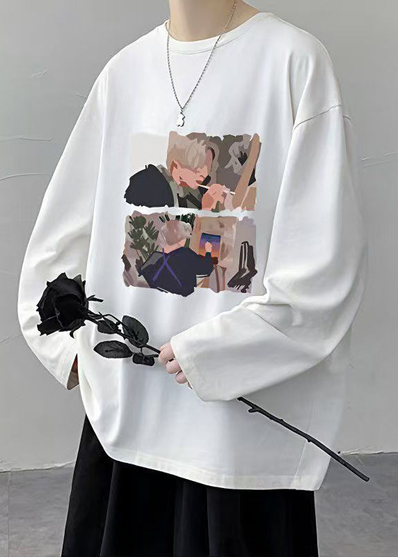 Stylish O Shirts T Neck Print White Spring Mens Cotton FashionChic