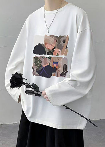 Stylish O Shirts T Neck Print White Spring Mens Cotton FashionChic