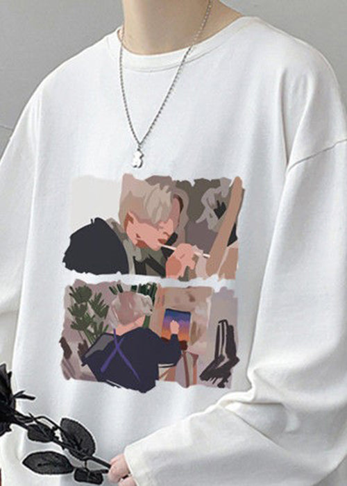 Stylish O Shirts T Neck Print White Spring Mens Cotton FashionChic