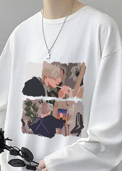 Stylish O Shirts T Neck Print White Spring Mens Cotton FashionChic