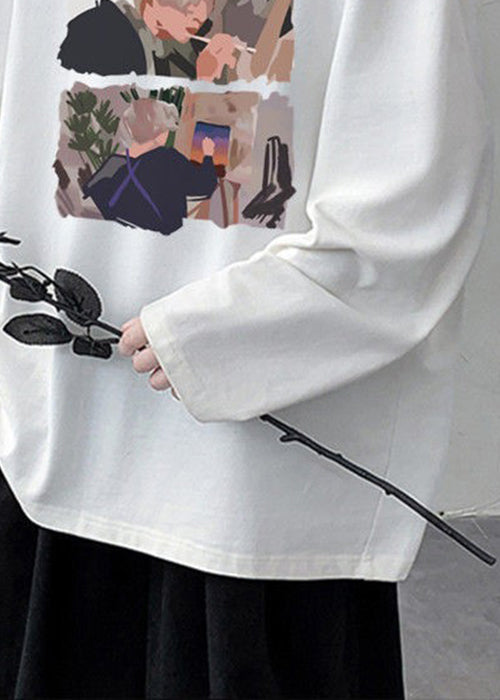 Stylish O Shirts T Neck Print White Spring Mens Cotton FashionChic