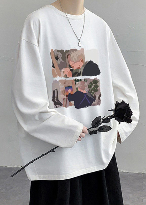 Stylish O Shirts T Neck Print White Spring Mens Cotton FashionChic