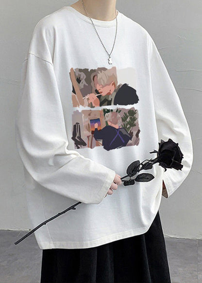 Stylish O Shirts T Neck Print White Spring Mens Cotton FashionChic