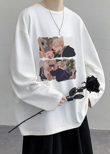 Stylish O Shirts T Neck Print White Spring Mens Cotton FashionChic