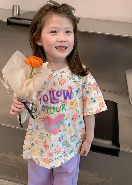 Stylish White O-Neck Print Girls T Shirt Short Sleeve YU1073 WS-RCTZ-STP240529