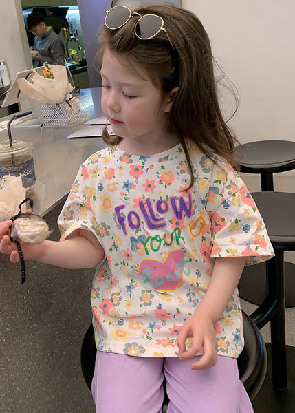 Stylish White O-Neck Print Girls T Shirt Short Sleeve YU1073 WS-RCTZ-STP240529