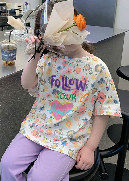 Stylish White O-Neck Print Girls T Shirt Short Sleeve YU1073 WS-RCTZ-STP240529