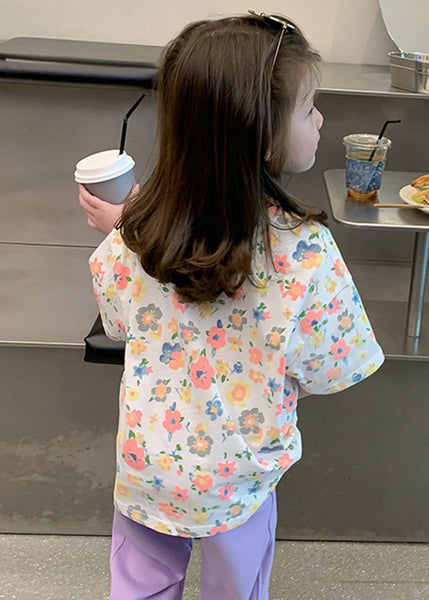 Stylish White O-Neck Print Girls T Shirt Short Sleeve YU1073 WS-RCTZ-STP240529