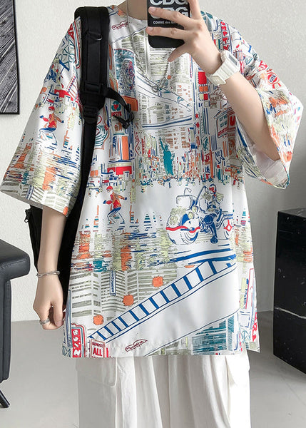 Print Shirts Design T Mens White Cotton Half Original Stylish FashionChic