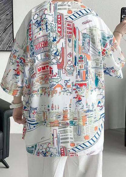 Print Shirts Design T Mens White Cotton Half Original Stylish FashionChic