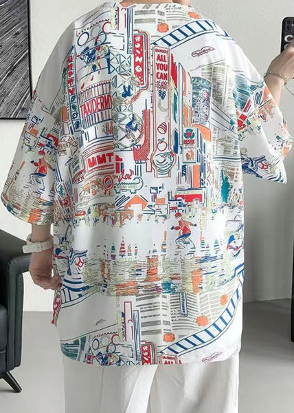 Print Shirts Design T Mens White Cotton Half Original Stylish FashionChic