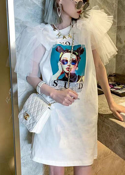 Stylish T Original Shirt Print Cotton Patchwork Design White FashionChic