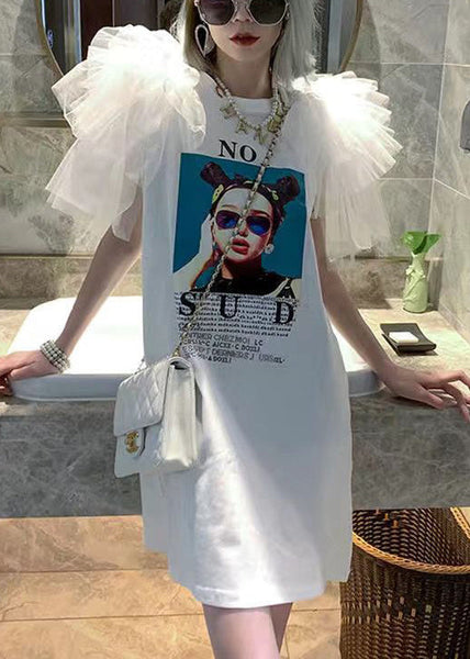 Stylish T Original Shirt Print Cotton Patchwork Design White FashionChic