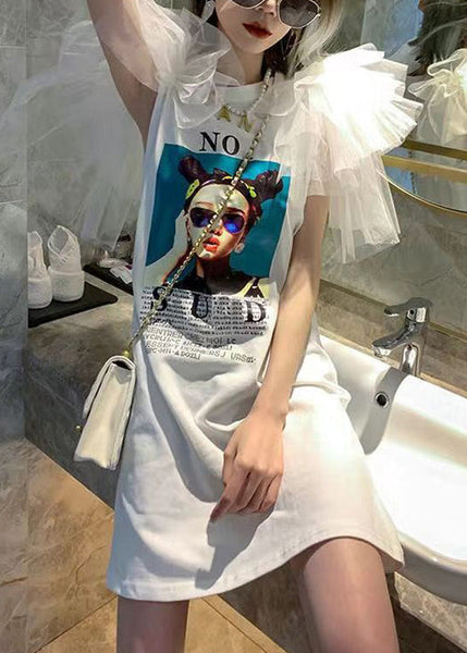 Stylish T Original Shirt Print Cotton Patchwork Design White FashionChic