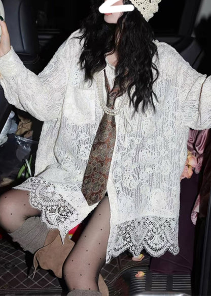 Stylish White Oversized Patchwork Lace Top Spring YK026 OM-MZF250306