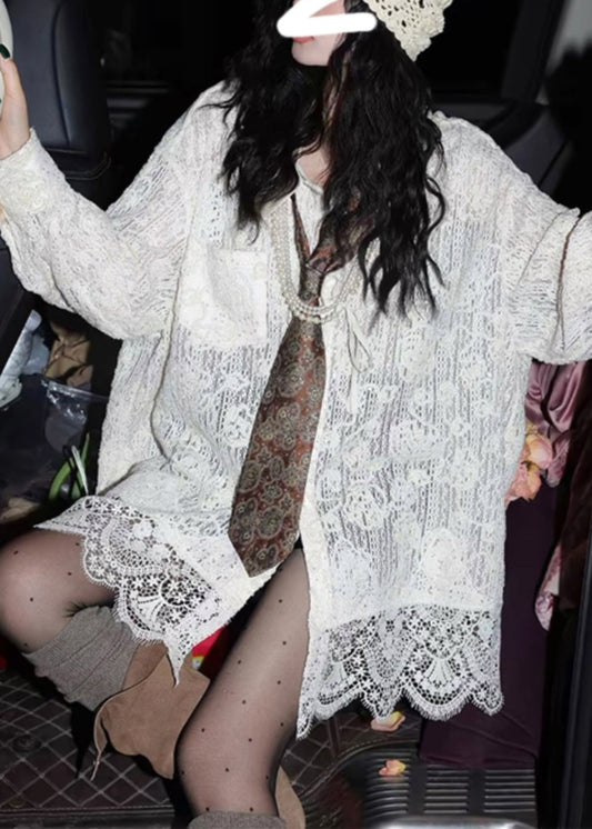 Stylish White Oversized Patchwork Lace Top Spring YK026 OM-MZF250306