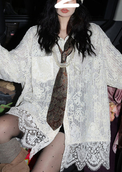 Stylish White Oversized Patchwork Lace Top Spring YK026 OM-MZF250306