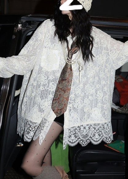 Stylish White Oversized Patchwork Lace Top Spring YO003 ABC