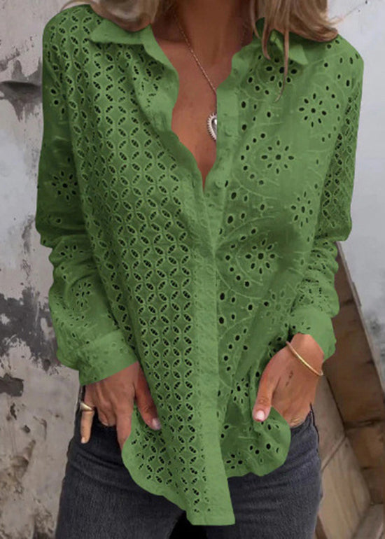 Stylish White Peter Pan Collar Hollow Out Cotton Shirt Fall QY036 BB-ZS-WM-LTP241002