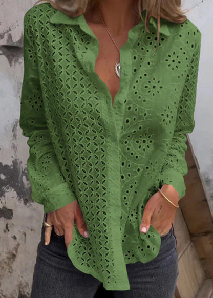 Stylish White Peter Pan Collar Hollow Out Cotton Shirt Fall QY036 BB-ZS-WM-LTP241002