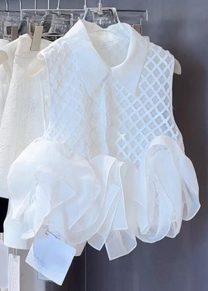 Shorts Stylish White Cotton Shirts Peter And Pan Collar Plaid Two FashionChic